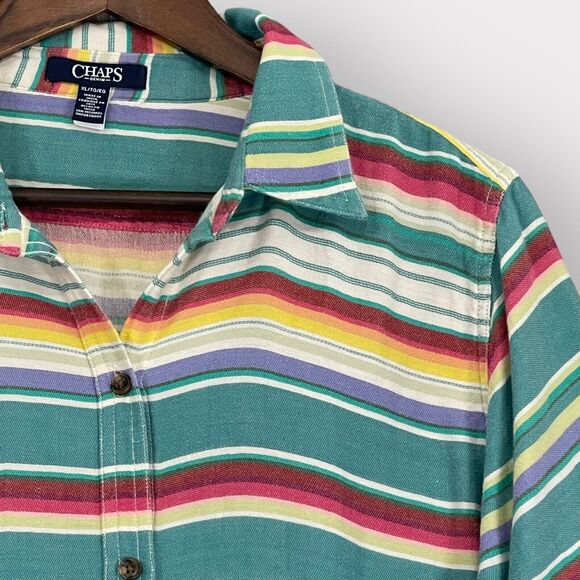 Chaps Button Up Top Women XL Multicolor Striped Cotton Thick Long Sleeve AA84 - Picture 3 of 10
